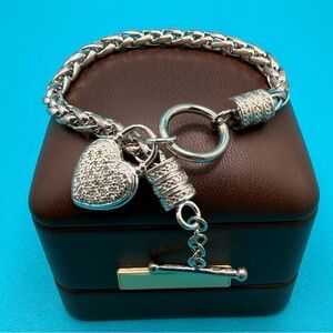 Sterling Silver 11 Ct Tw Diamond Heart Toggle Wheat Bracelet